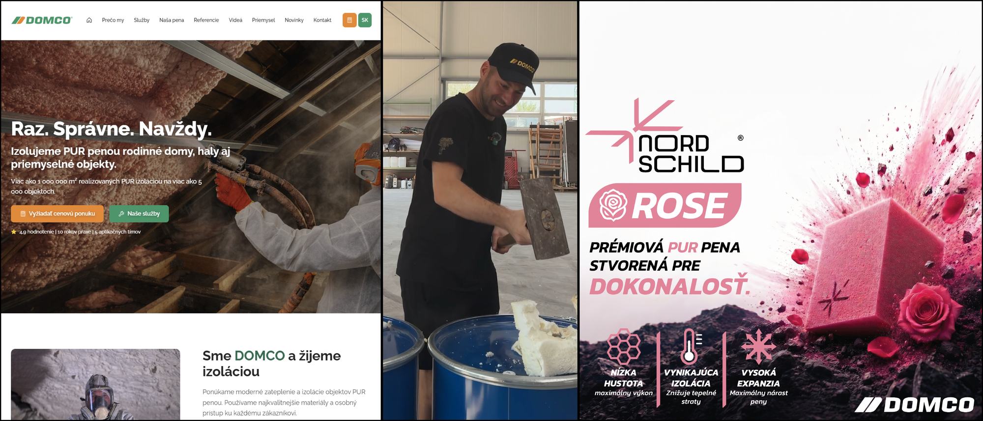DOMCO — web, realizácia PUR izolácie a rebrand podznačky Nordschild Rose
